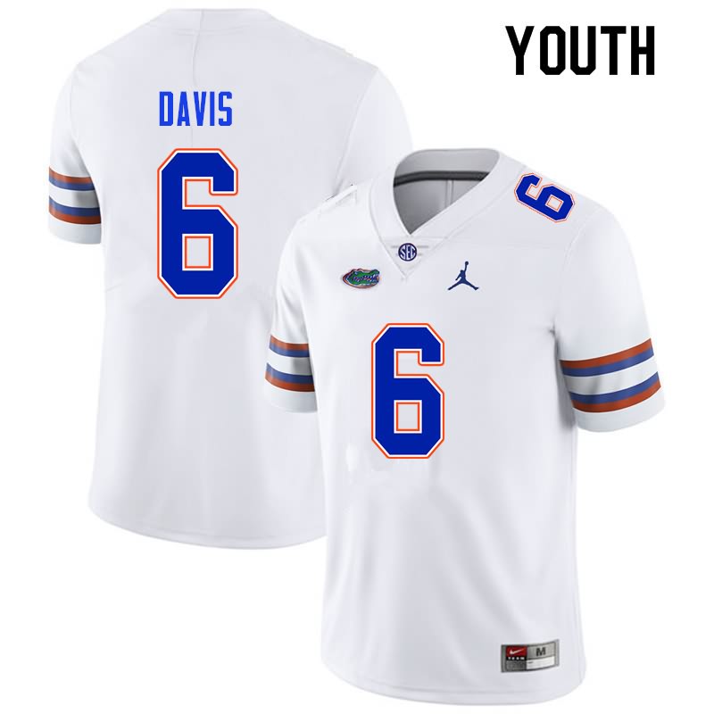 NCAA Florida Gators Shawn Davis Youth #6 Nike White Stitched Authentic College Football Jersey YDX2264OT